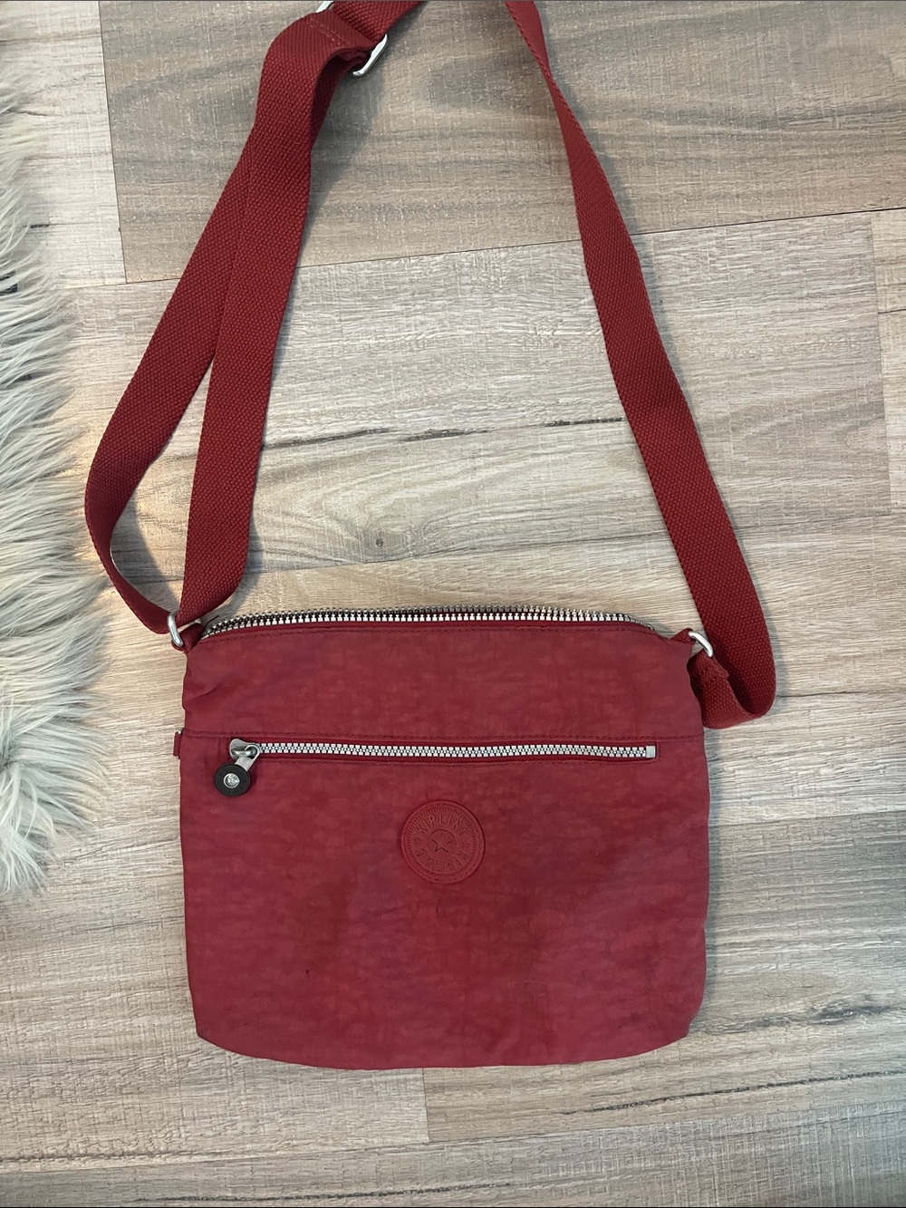 Kipling Brick Red Crossbody Bag with Adjustable Strap